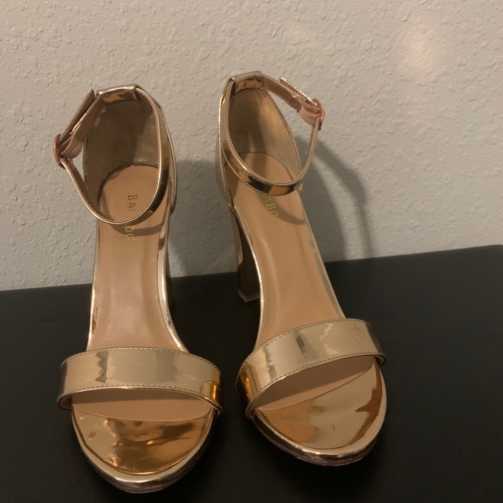 Bamboo metallic gold block heels